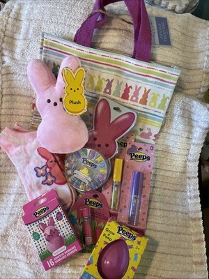 Peeps Easter Gift Basket Made W/Bunny Reusable Canvas Tote Filled With Goodies