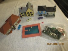 HO Scale Customized 3 Houses , Pool ,2 SWimmers , 2 Hedges , Many Misc. Items