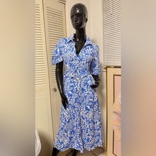 ZARA linen blend Blue and White Floral shirt Dress size M