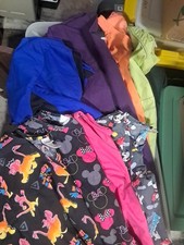 Women's Scrubs Top Size XL Mixed Brands, V-Neck, Pockets, Lot of 8 Tops 6 Bottom
