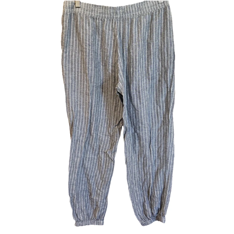 Pantalones de pijama Gap Body para mujer con cordón cintura elástica gris mediano bolsillos a rayas Foto 2 de 2