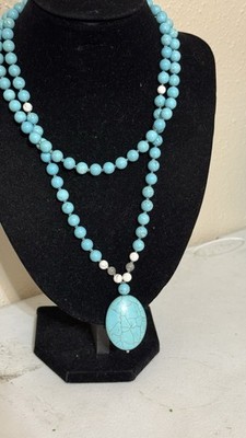 Long Turquoise, Glass, & Semi Precious Stones With Glass Spacers Necklace