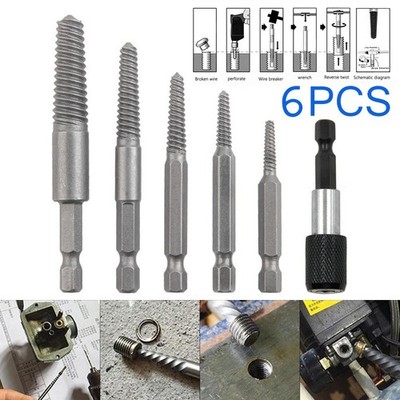 6PC Damaged Screw Extractor 1/4 Hex Shank Tool Set Broken Stripped Bolt Remover