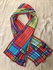 VTG JONES NEW YORK Vibrant Gold Red Multi-Color Sheer 100 Silk Scarf 52  x 10  