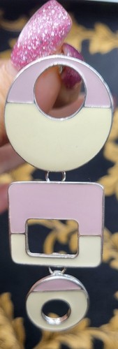 Swinging Sixies Style Pink And Cream Enamelled Silver-tone Statement Pendant 8cm - Picture 6 of 9