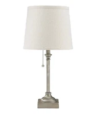 Catalina 19 H 1-Light LED Silver Metal Table Lamp with Beige Linen Drum Shade
