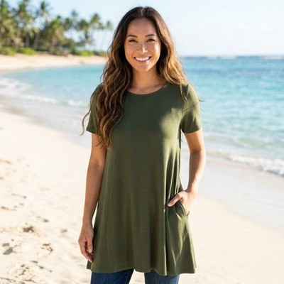 1X 2X 3X Sleeveless or Short Sleeve Longline Flared HTop Tank Tunic Side Pockets