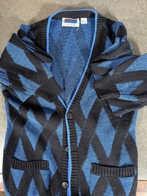 Vintage Sweater Graphix Cardigan Sweater Men s Small Blue Black Geometric USA