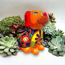 Mexican Handmade Dog Planter | Colorful Hand-Painted Talavera Dog Planter