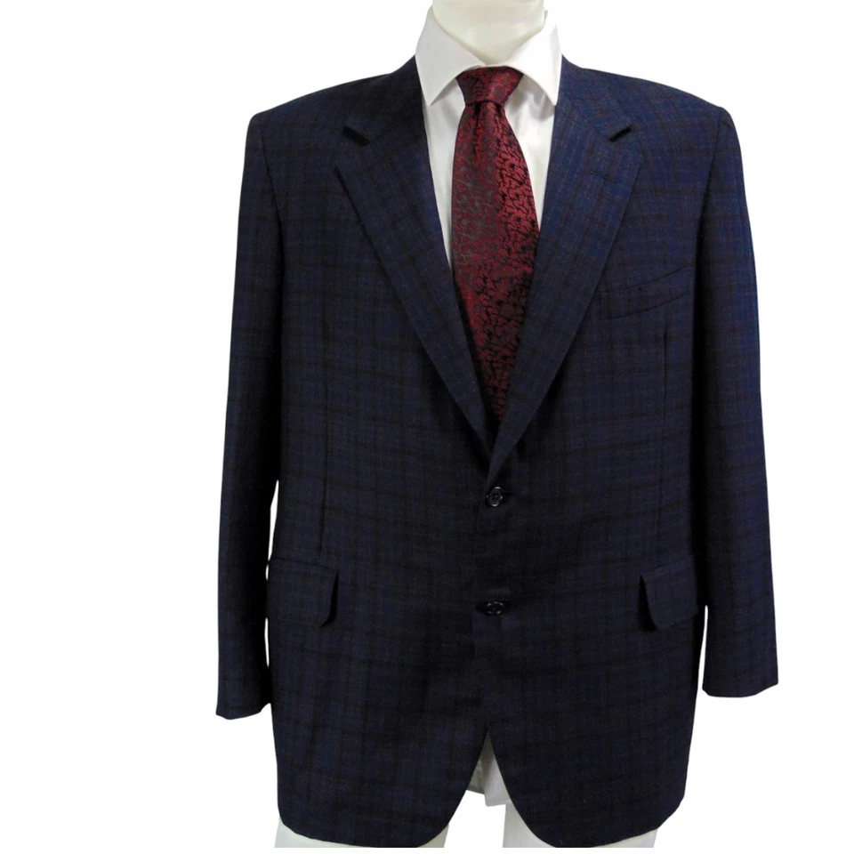 Oxxford Clothes Lake Forest 46R EU56 Navy Glen Plaid Wool Blazer USA 1988 - Image 2 of 4