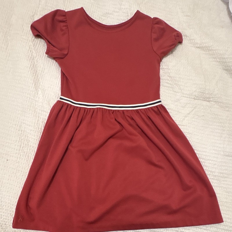 Polo Ralph Lauren Girls 8-9Y Red Cotton Fit & Flare Puff Sleeve Dress