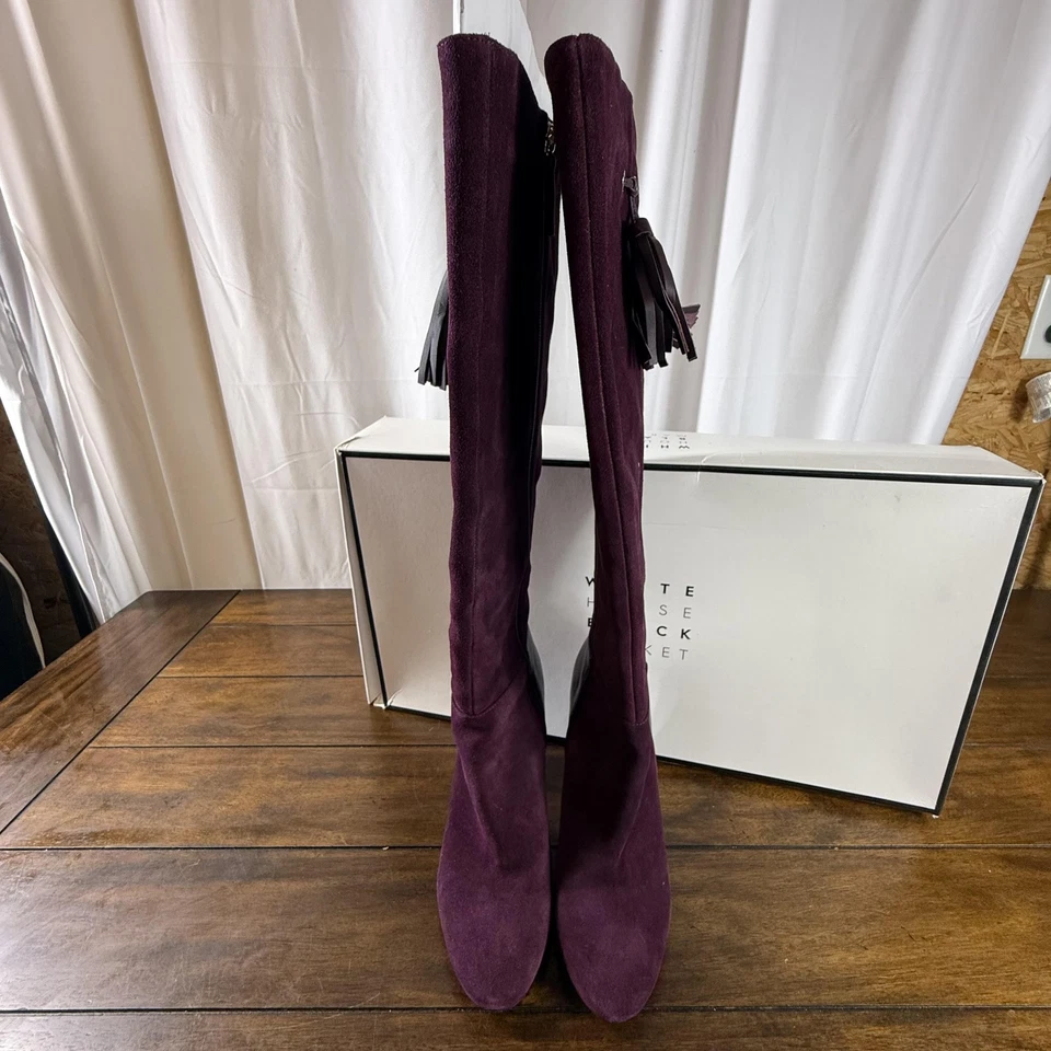 White House Black Market 靴子女式 9M 码麂皮绒流苏高粗跟 — 第 2/4 张图片