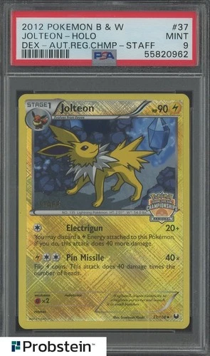 2012 Pokemon B&W Dex Staff Aut. Regional Championships #37 Jolteon Holo PSA 9