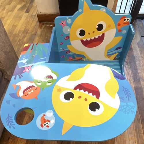 Baby Shark Kids Desk with Shelf, Cartoon Design, Blue Wood, Bedroom Furniture