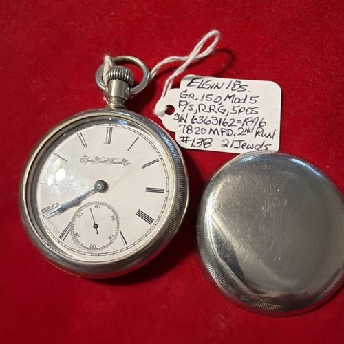 1896 Elgin 18S Pocket Watch Grade 150 21J Movement Roman Dial