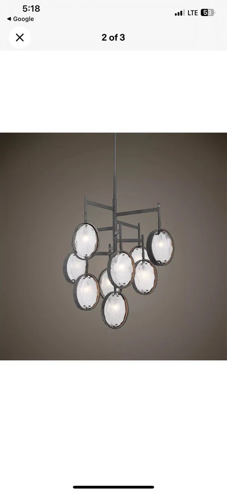 MAXIN RESTORATION HARDWARE INSPIRED IRON ART GLASS XXL 30" CHANDELIER 21317 - Image 3 of 4