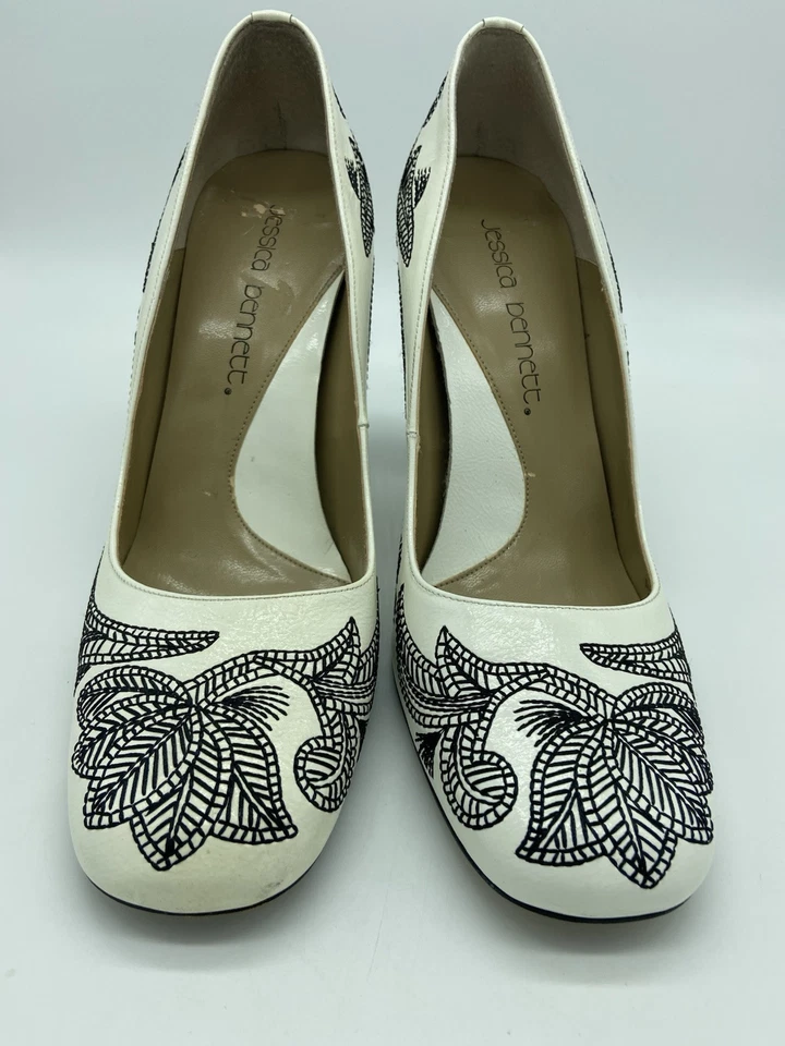 Jessica Bennett Mujer Talla 9M Jhavana Tacones Bordados Crema/Negro BUENOS Foto 3 de 4