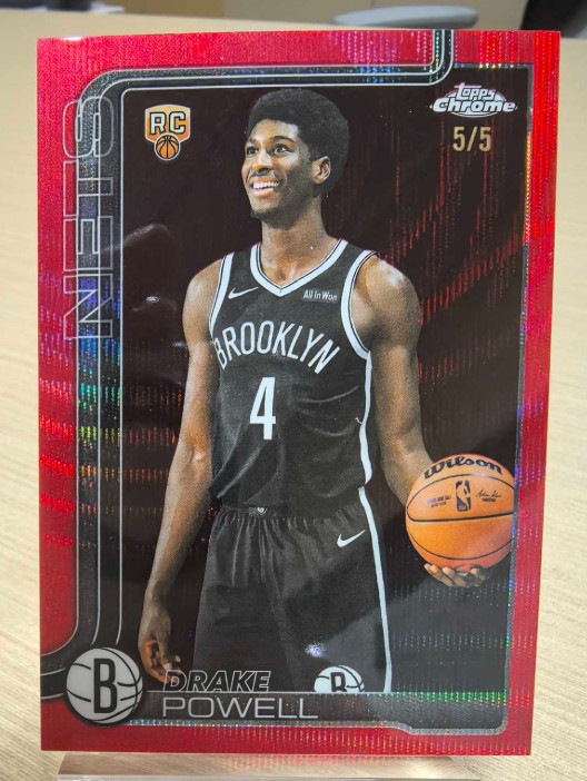 Drake Powell 2025-26 Topps Chrome Basketball 5/5 Red Wave RC Nets #272