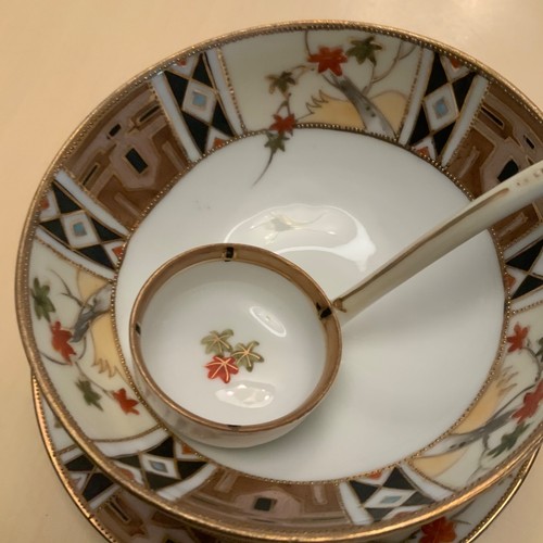 VINTAGE NIPPON SAUCENSET mit 3 FUSSSCHALEN & UNTERTASSEN & SCHÖPFKELLE - GOLDRAND - SELTEN - JAPAN - Bild 8 von 17