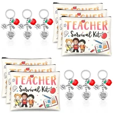 12 PCS Teacher Gift Set, 6 Makeup Bags, 6 Keychains, Vivid Style, Valentines