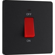 Image of BG Evolve 45A Double Pole Cooker Switch Matt Black LED Indicator Square