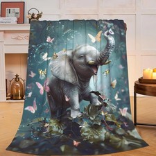 Cute Elephant Blanket Soft Plush Fleece Animal Throw Cozy Warm 40x50 Inch