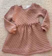 Toddler Girls Dusty Pink Quilted Long Sleeve Floral Embroidered Dress