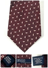Polo by Ralph Lauren burgundy red Little paisley 100 silk tie MADE IN USA