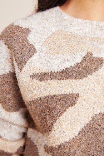Anthropologie Moth Camouflage Sweater Size Small Beige Long Sleeve New $120 Tag - Picture 4 of 9