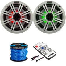 2 x Kicker 6.5" Marine LED White Speakers, LED Lighting Remote, Speaker Wire