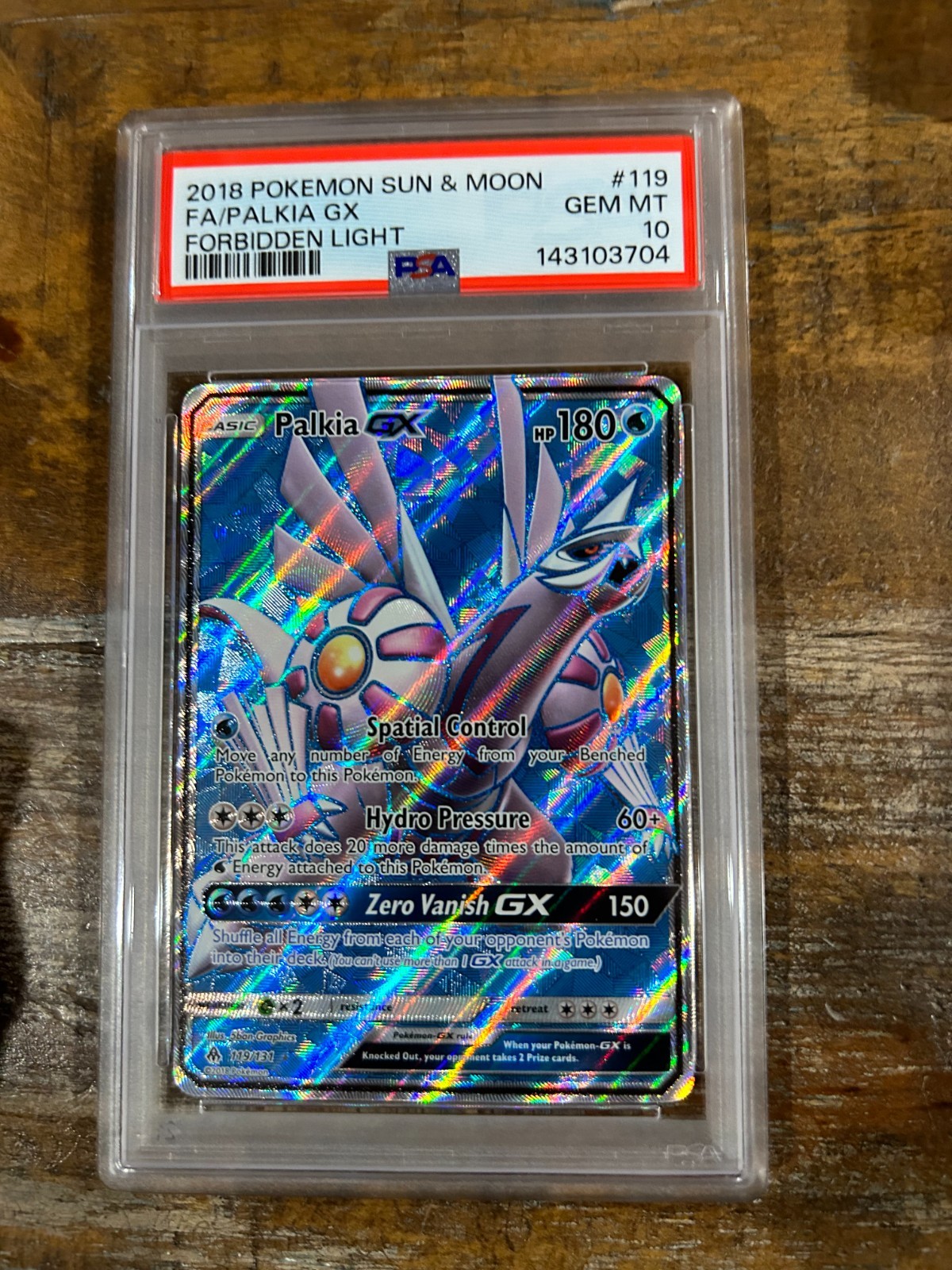POKEMON 2018 Sun Moon Forbidden Light Full Art PALKIA GX #119 PSA 10 Gem Mint