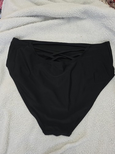 Time And Tru Bikini Bottom Women’s Large (12-14) High Waist Swim Brief Black