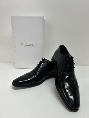 Authentic Versace Collection Black Cap Toe Oxford Dress Shoes   Size 44