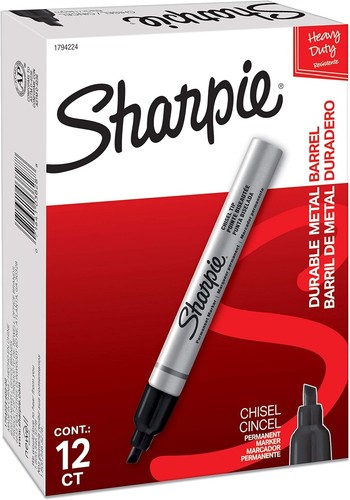 SHARPIE Marcatori Permanenti a Barile in Metallo, Scalpello Numero 12 (Confezione da 1), Nero - Foto 6 di 6