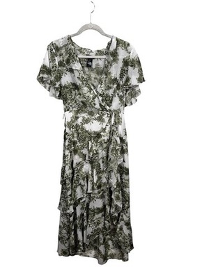 KATE and LILY Sz 6 Green Toile Floral High Low Chiffon Meadow Cascading Dress