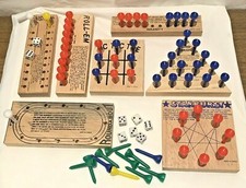 Vintage Peg Board And Wooden Game Lot  7 Games  Storage Box
