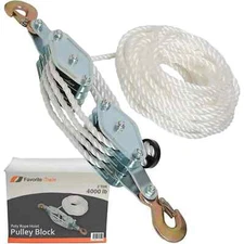 Poly Rope Hoist Pulley Block, 4000 LB 2 Ton 65 Feet of 3/8 “, 7:1 Lifting Power