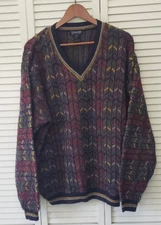 Vintage Tosani Men's Pullover V Neck Multi Color Sweater Large
