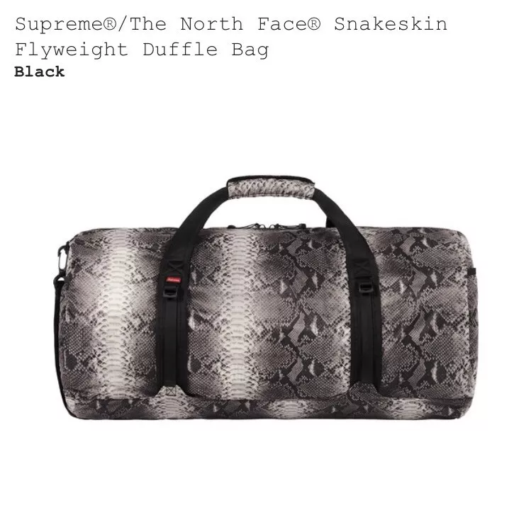 SUPREME x THE NORTH FACE SNAKESKIN BLACK FLYWEIGHT DUFFLE BAG NEW