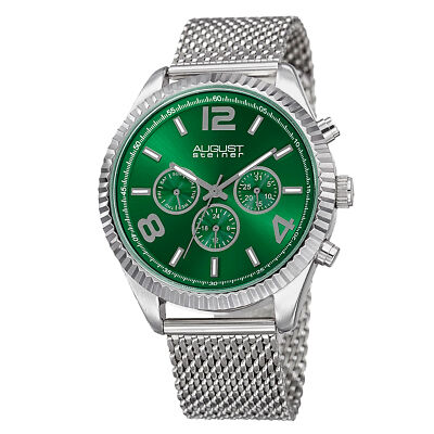 Men's August Steiner AS8196GN Two Time Zone Date Tachymeter Mesh Bracelet Watch