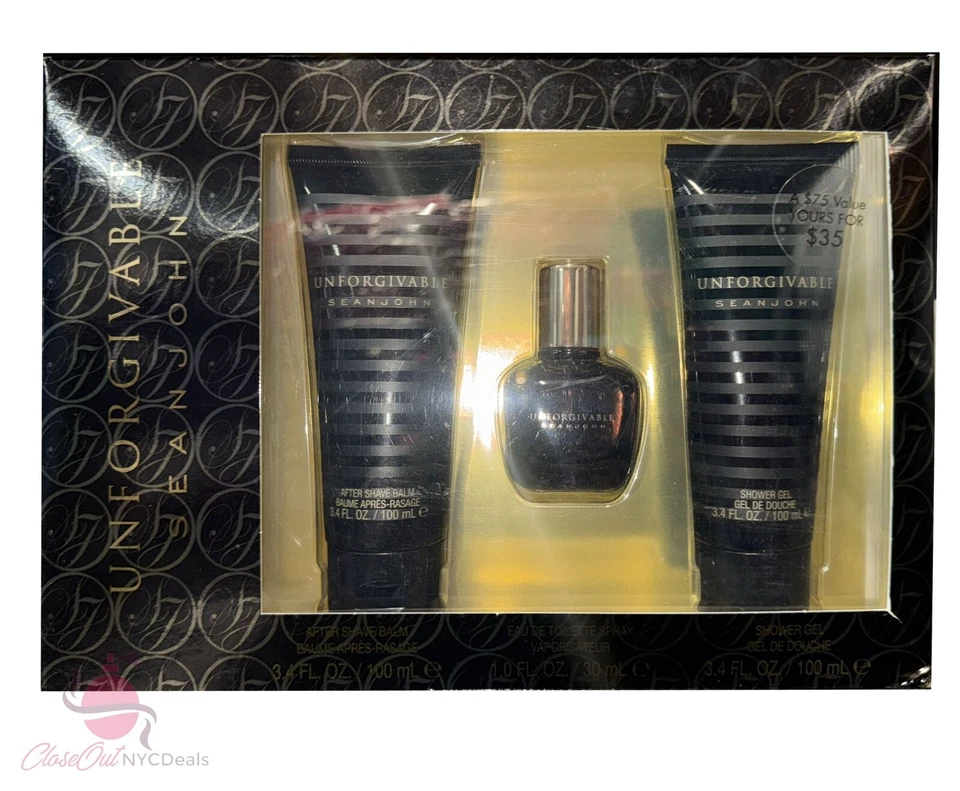 Juego de 3 piezas Sean John Unforgivable para hombres-1,0 oz EDT Sp + 3,4 oz AS bálsamo + gel de ducha Foto 4 de 4