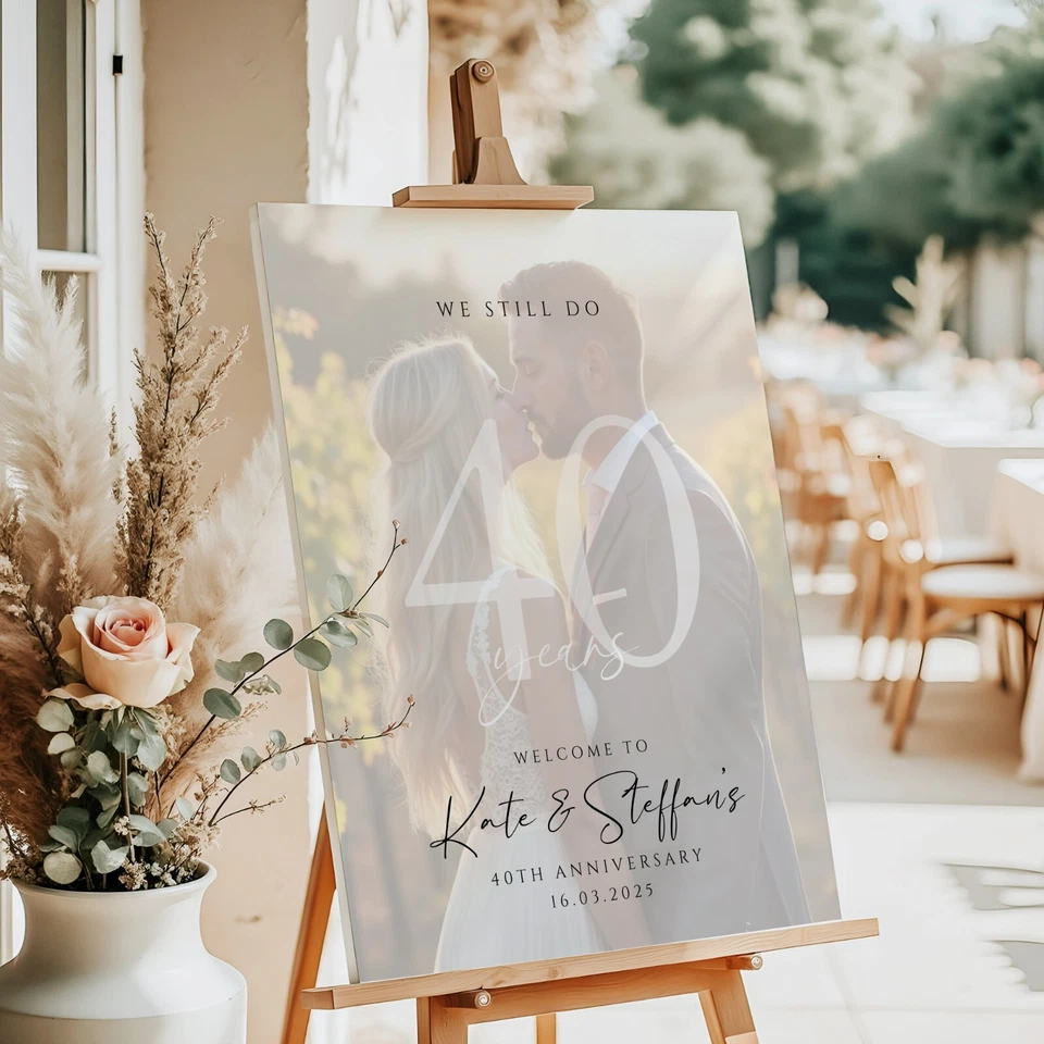 Cartel de bienvenida personalizado 40 aniversario boda foamboard cartel fiesta Foto 2 de 4