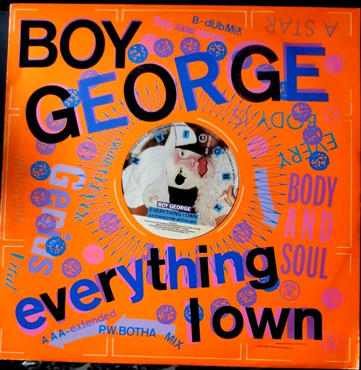 BOY Everything I Own Reggae MIXES 1987 UK Picture Sleeve 12