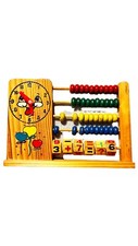 Vintage Abacus Math Homeschool W/Clock Wooden Kids Learning Time