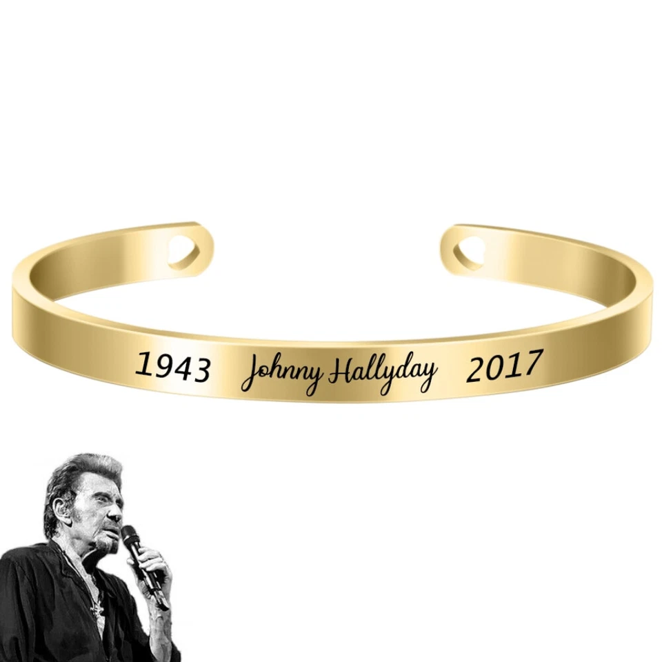 Bracelet Johnny Hallyday Acier Inoxydable Prénom & Date - Doré - Photo 2/2