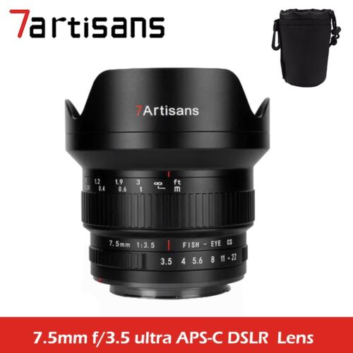 7 Artisans 7,5 mm F3,5 Weitwinkel Fischauge MF APS-C Objektiv für Canon EF Nikon F-Halterung - Bild 1 von 10