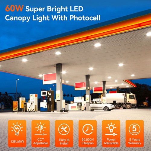 LED Canopy Light 60W/48W/36W Adjustable Gas Station Carport Lighting ETL 8100Lm - Picture 12 of 13