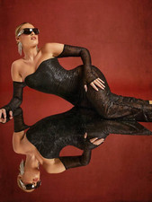 Abito lungo ricamato aderente Trasparente Nudo Zip Party Cerimonia club Dress M