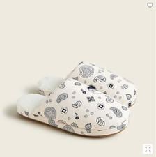 New J Crew Women Paisley Pale Pink Sherpa Lined Mule Indoor Slipper Sz 7 8
