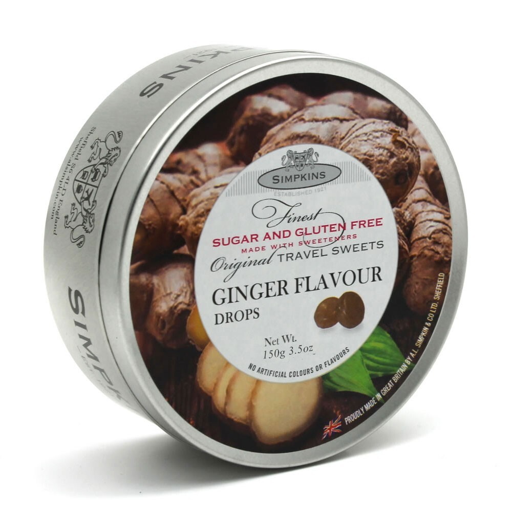 Simpkins Sugar & Gluten Free Ginger Flavoured Travel Sweets 150g Tin